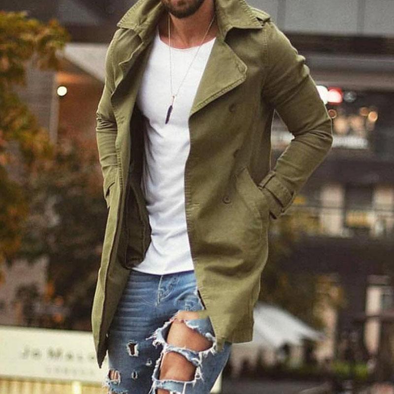 Vintage men's fitted jacket with long button closure, classic silhouette and side pockets for all-season style