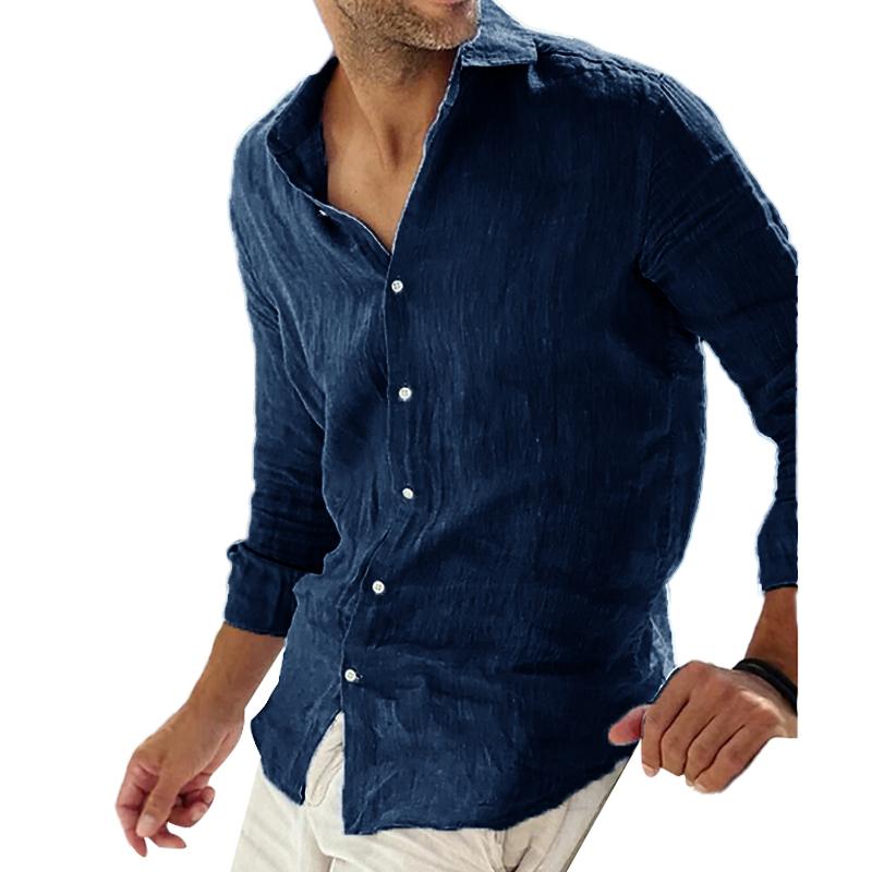 Men's relaxed fit cotton linen long sleeve shirt breathable blend casual semi-formal style