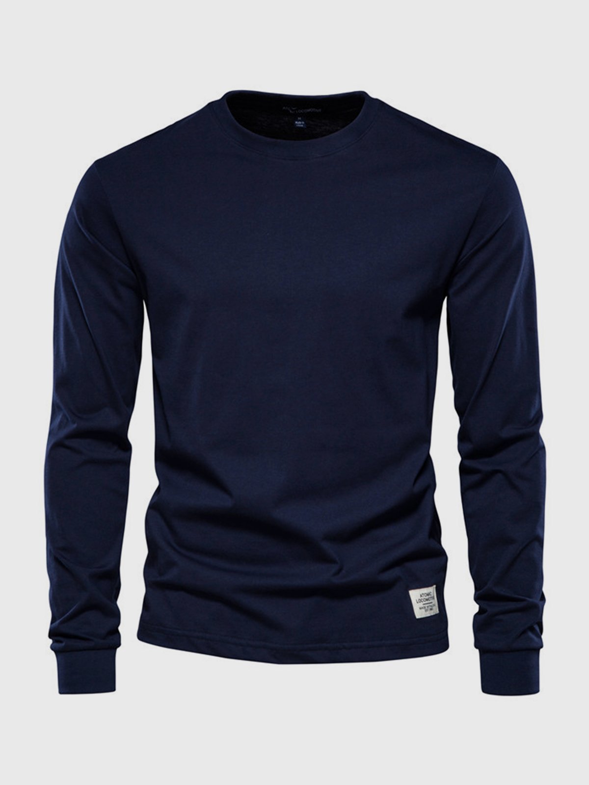 Sepp men's white cotton long sleeve crew neck shirt soft skin-friendly classic fit