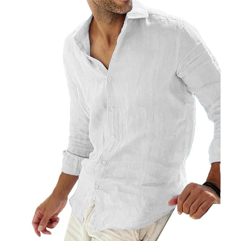 Men's relaxed fit cotton linen long sleeve shirt breathable blend casual semi-formal style