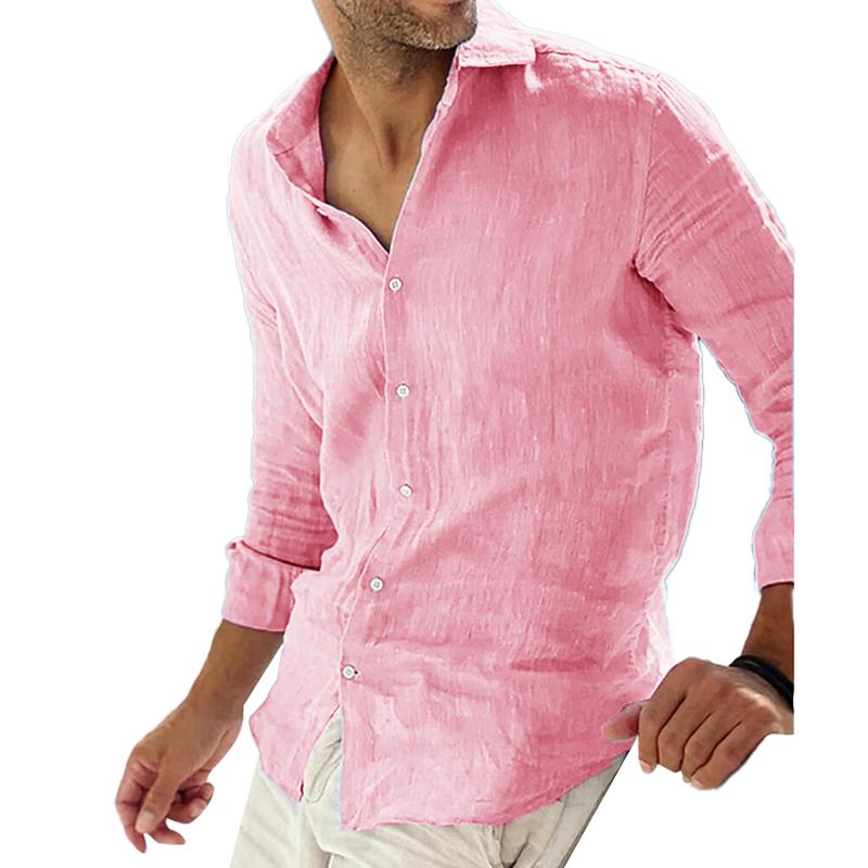 Men's relaxed fit cotton linen long sleeve shirt breathable casual semi-formal natural blend