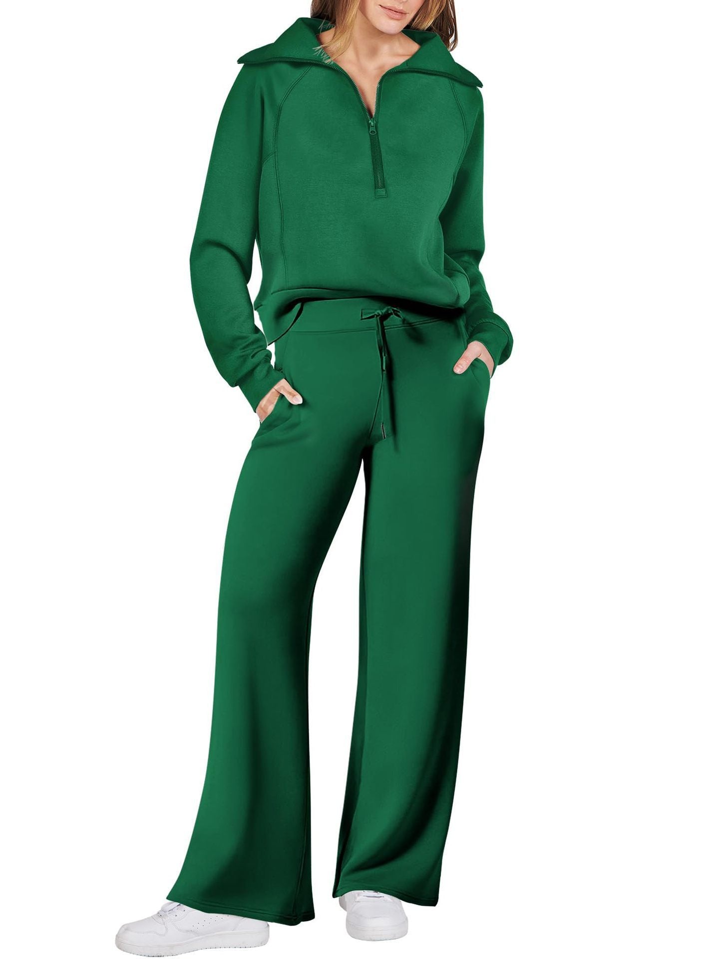 Women's jogging set relaxed fit half-zip sweatshirt wide-leg pants soft cotton blend comfort