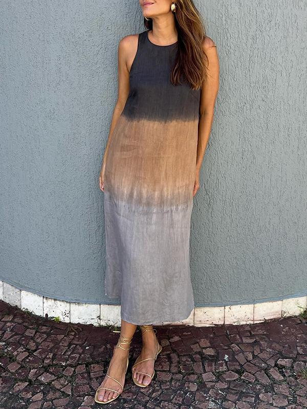 Victoria tie-dye midi dress boho women ombré gradient sleeveless breathable silhouette effortless charm