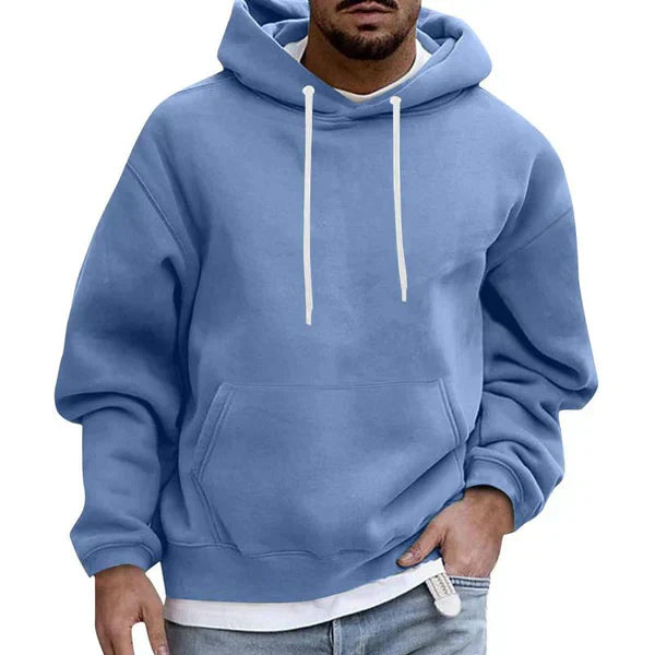 Men's relaxed fit casual hoodie with adjustable hood and front kangaroo pocket for everyday layering