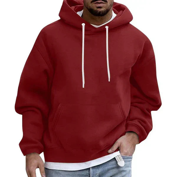 Men's casual relaxed fit hoodie with adjustable hood and front kangaroo pocket for everyday layering