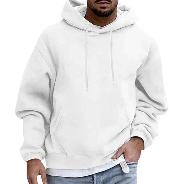 Men's casual relaxed fit hoodie with adjustable hood and front kangaroo pocket for everyday layering