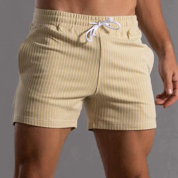 Men's navy tailored-fit swim shorts mid-thigh quick-dry drawstring beachwear vacation essential