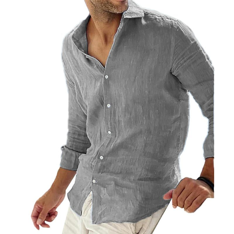 Men's relaxed fit cotton linen long sleeve shirt breathable blend casual semi-formal style