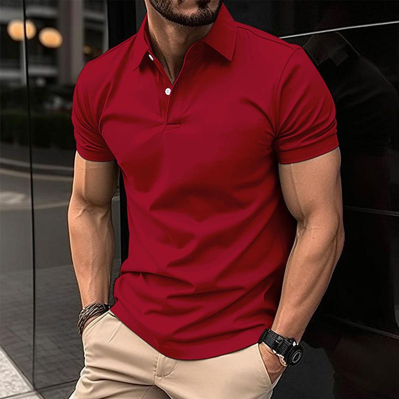 Men's slim fit polo shirt short sleeve classic collar smart casual tailored style