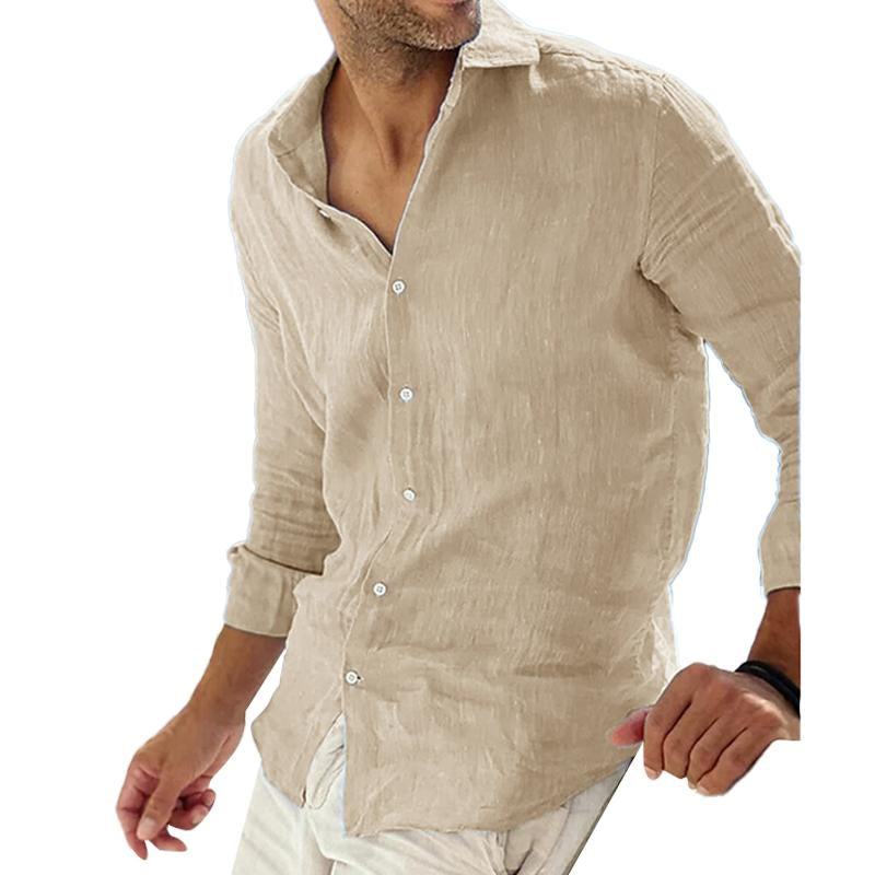 Men's relaxed-fit cotton linen long sleeve shirt breathable blend casual semi-formal style