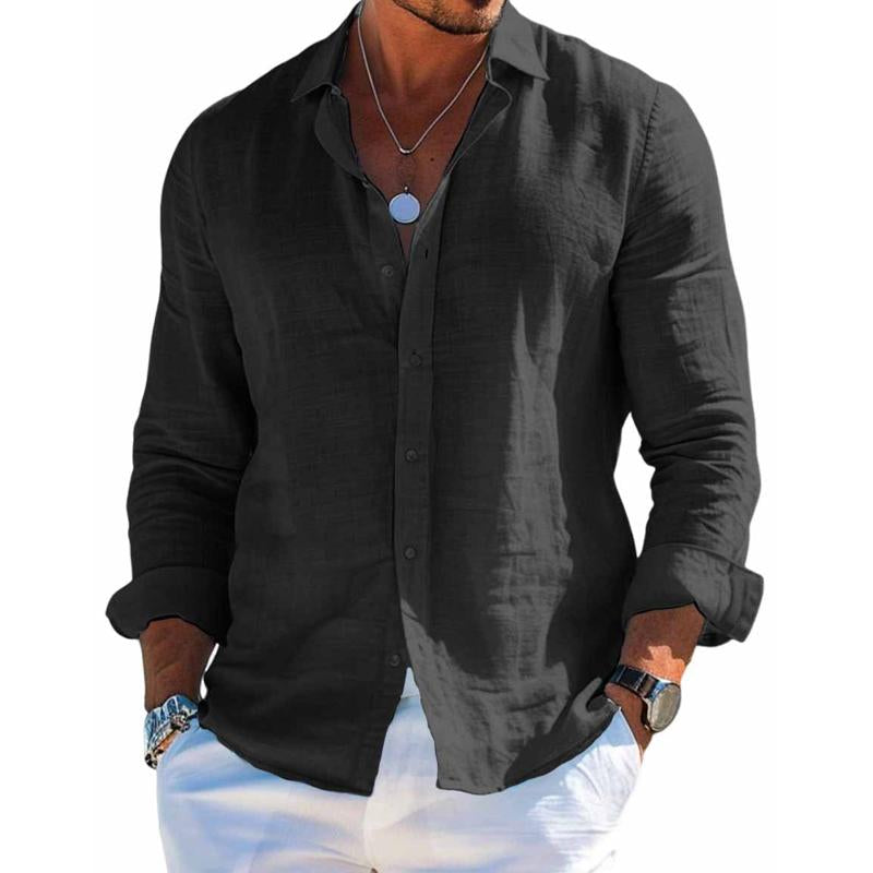 Men's relaxed fit long sleeve shirt in clean modern silhouette, effortless everyday layering style