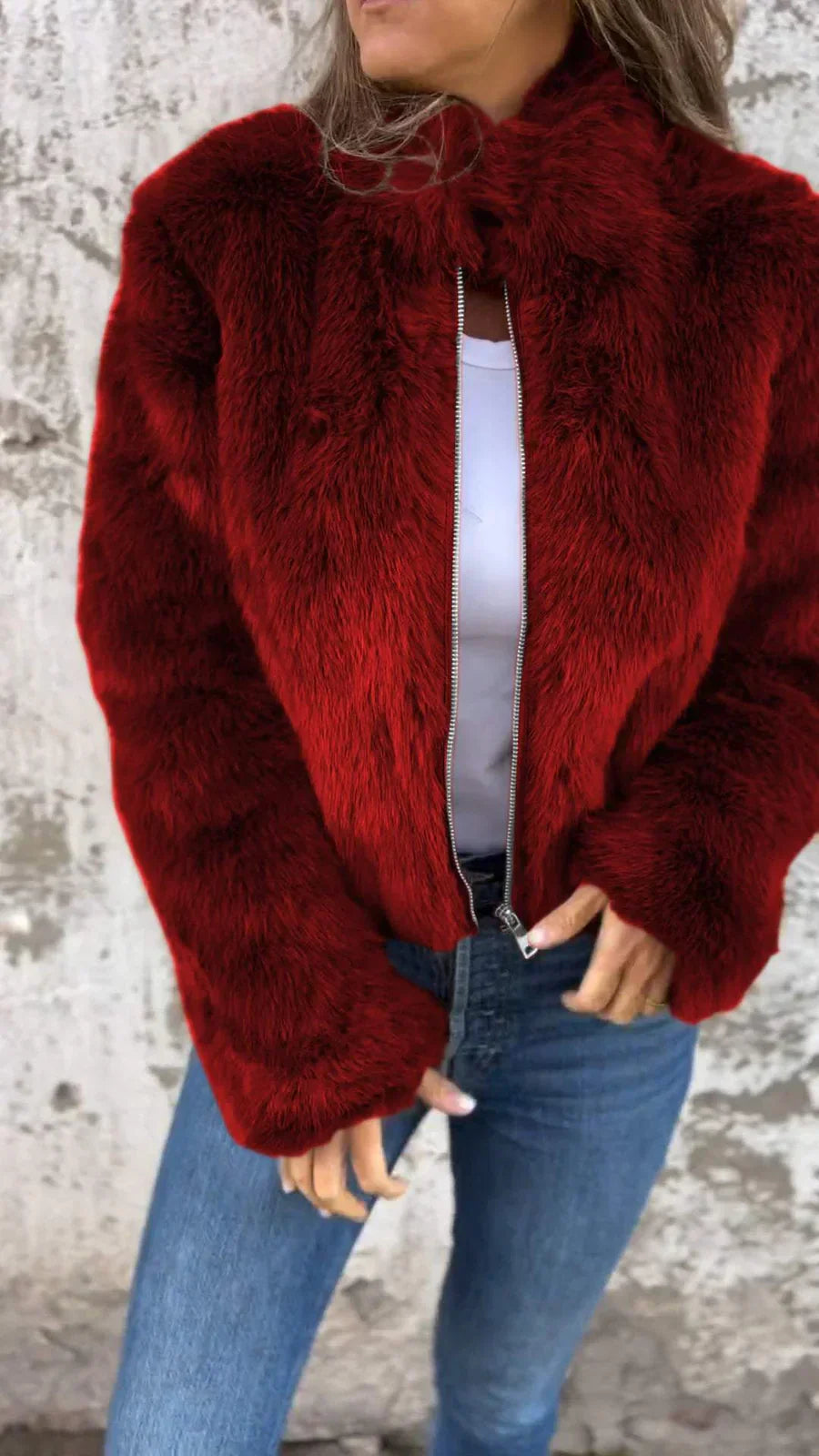 Women's luxurious plush fur coat elegant style warm faux fur cold weather fashion