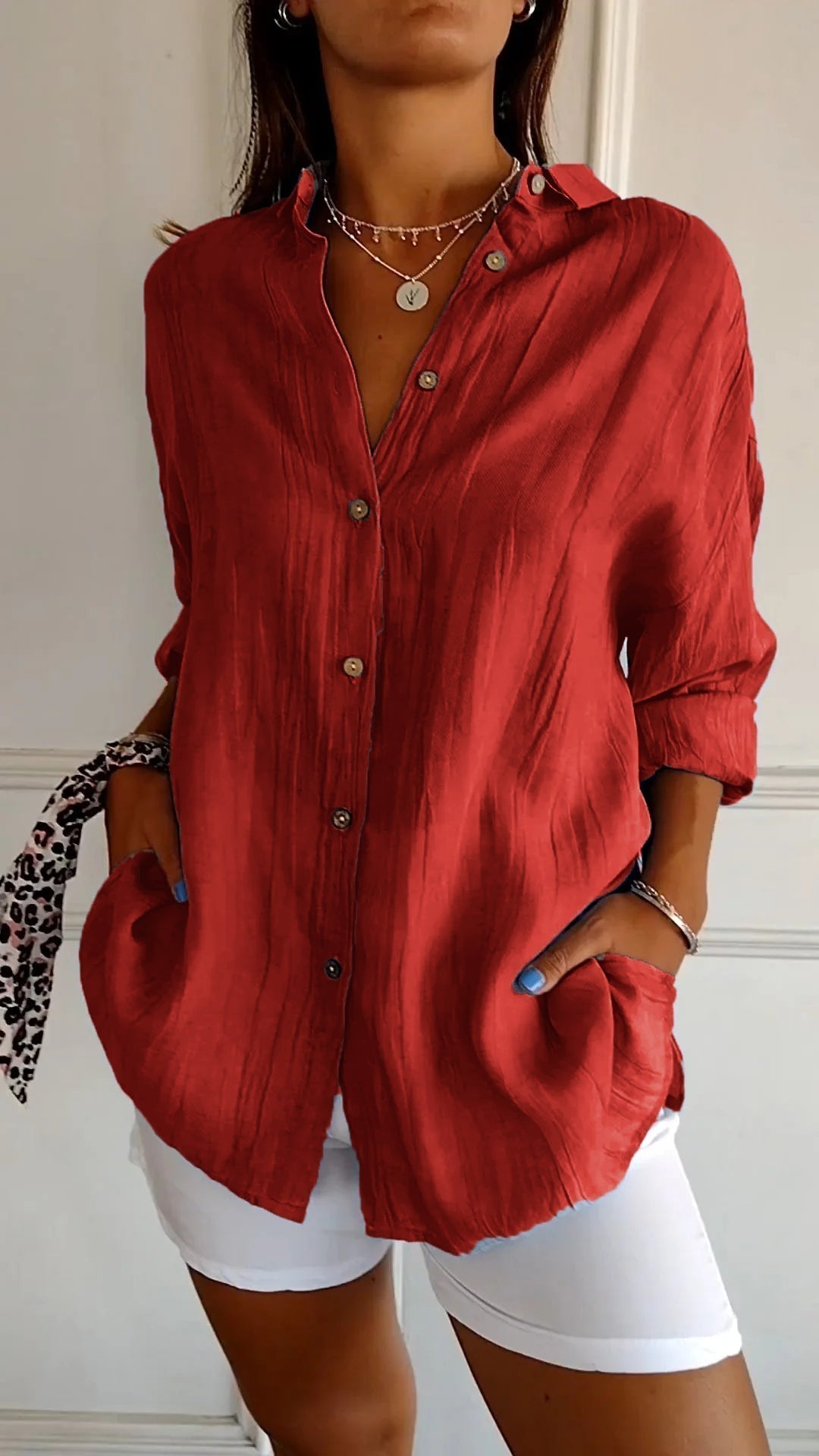 Lightweight women's button-down shirt in breathable cotton-poly blend, tailored fit for office and everyday wear