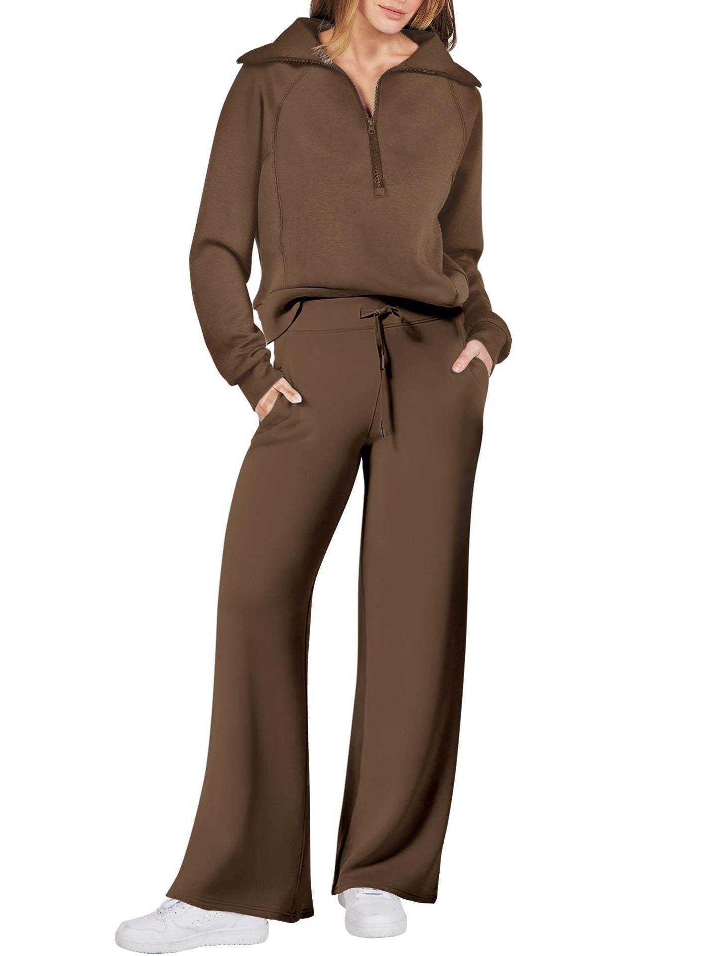Women's jogging set relaxed fit half-zip sweatshirt wide-leg pants soft cotton blend comfort
