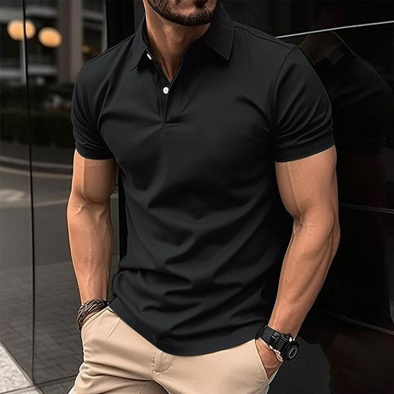 Men's slim fit polo shirt short sleeve classic collar smart casual streetwear top