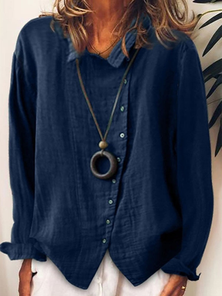 Women's cotton linen long shirt, lightweight relaxed fit, chic layering top in neutral casual style