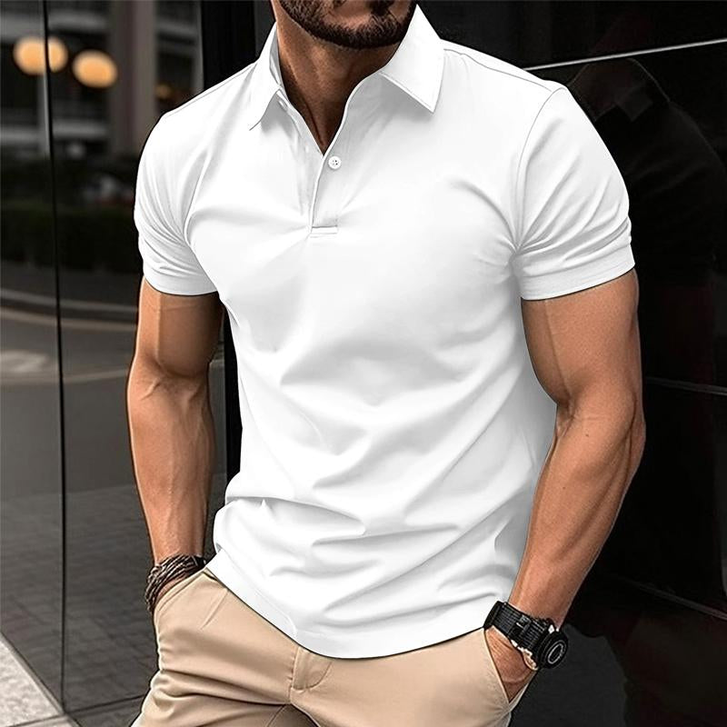 Men's slim fit polo shirt classic collar short sleeve smart casual style versatile everyday top