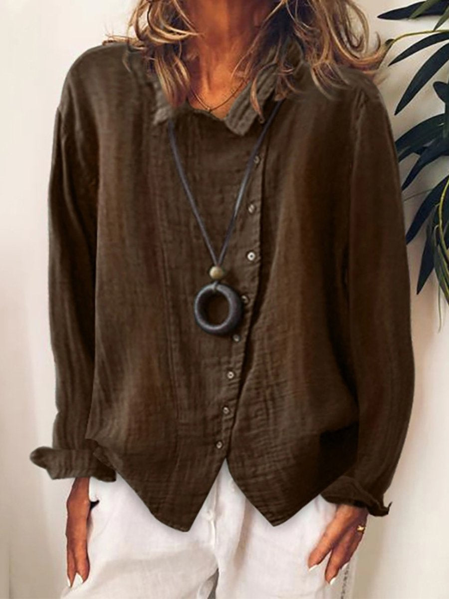 Women's white cotton linen long shirt, relaxed loose fit, chic layering top with breathable blend
