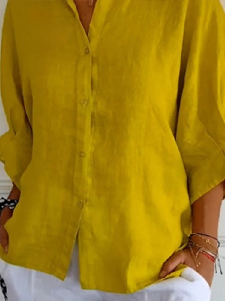 Women's lightweight cotton blend relaxed fit shirt with button closure and classic collar for everyday wear