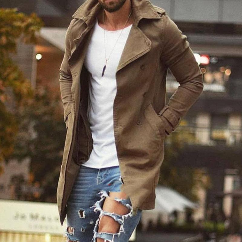 Vintage men's fitted jacket with long button closure, classic cut and side pockets for all-season wear