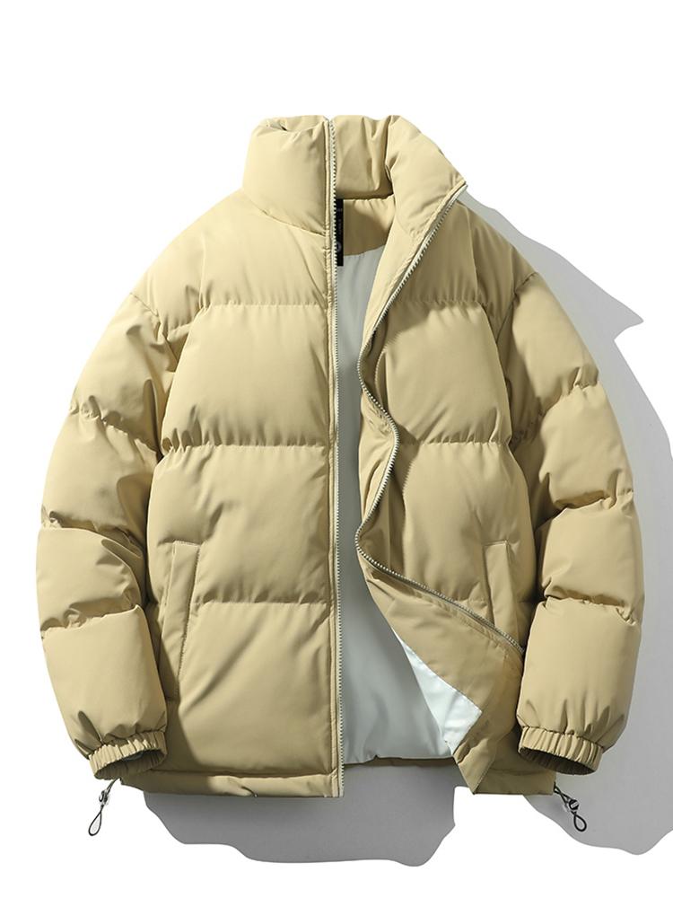 Men's lightweight quilted puffer jacket black insulated cold weather zip closure adjustable hem