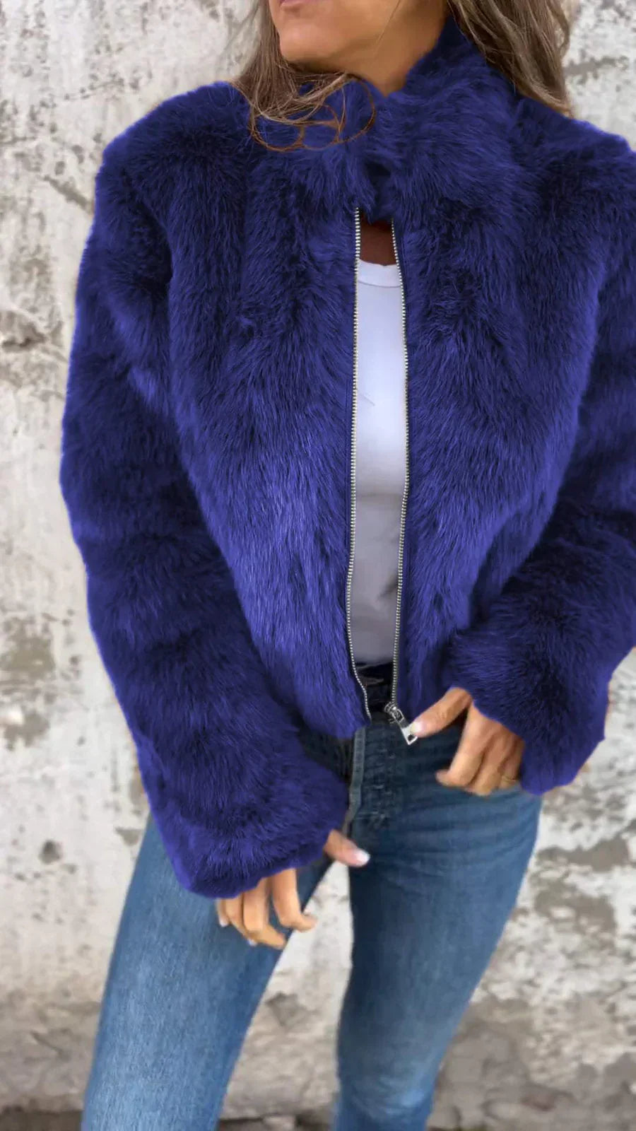 Women's luxurious plush fur coat elegant style warm sophisticated faux fur cold weather outerwear