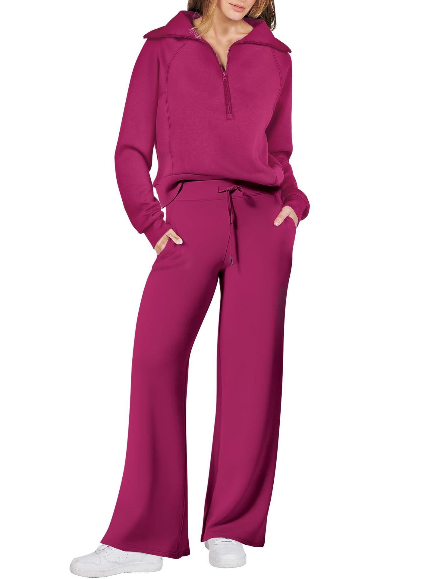 Women's jogging set relaxed fit half-zip sweatshirt wide-leg pants soft cotton blend comfort
