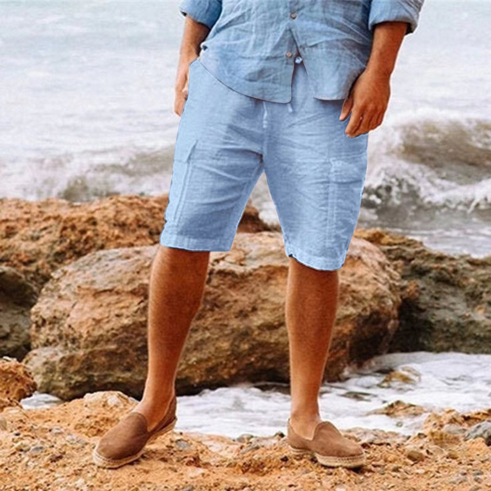 Wycliffe men's white lightweight breathable loose-fit shorts for beach and city summer wear