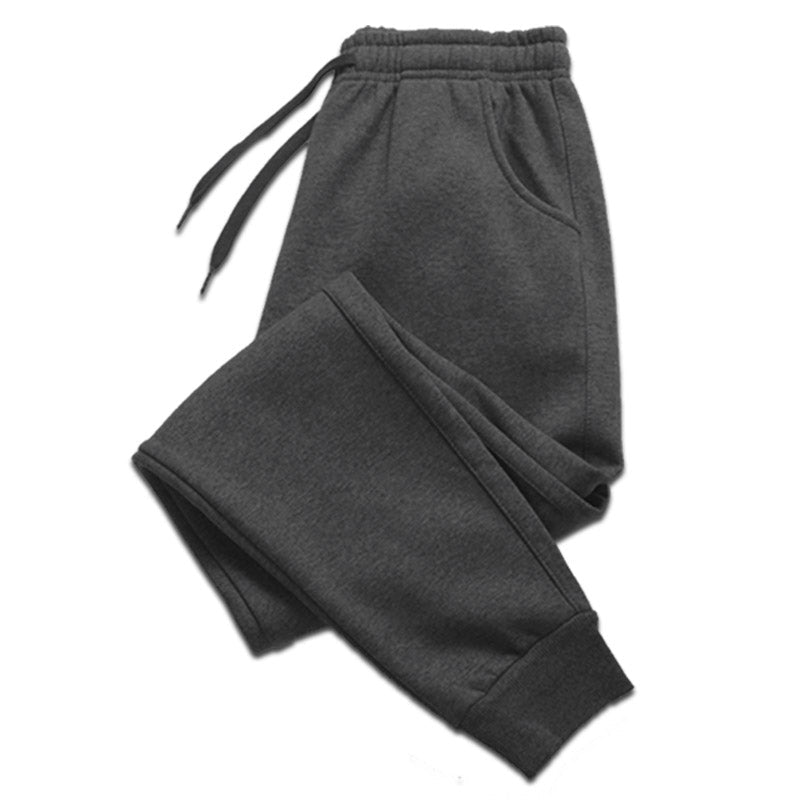 Men's gray casual sports jogger pants with elastic drawstring waist and ribbed ankle cuffs