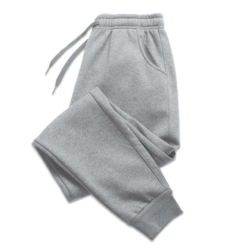 Men's gray comfort fit jogger pants with elastic drawstring waistband and ribbed ankle cuffs