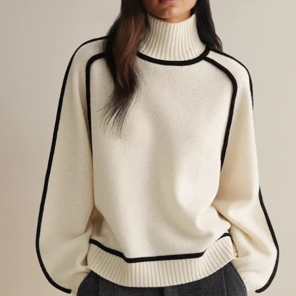 Eleanor women's high neck sweater with contrast trim detailing for bold structured modern silhouette