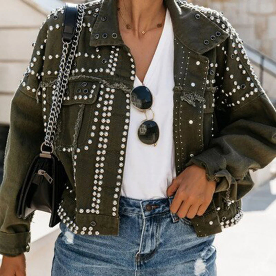 Black Lokomotiv rivet-embellished rock-chic jacket with bold streetwear edge and durable construction
