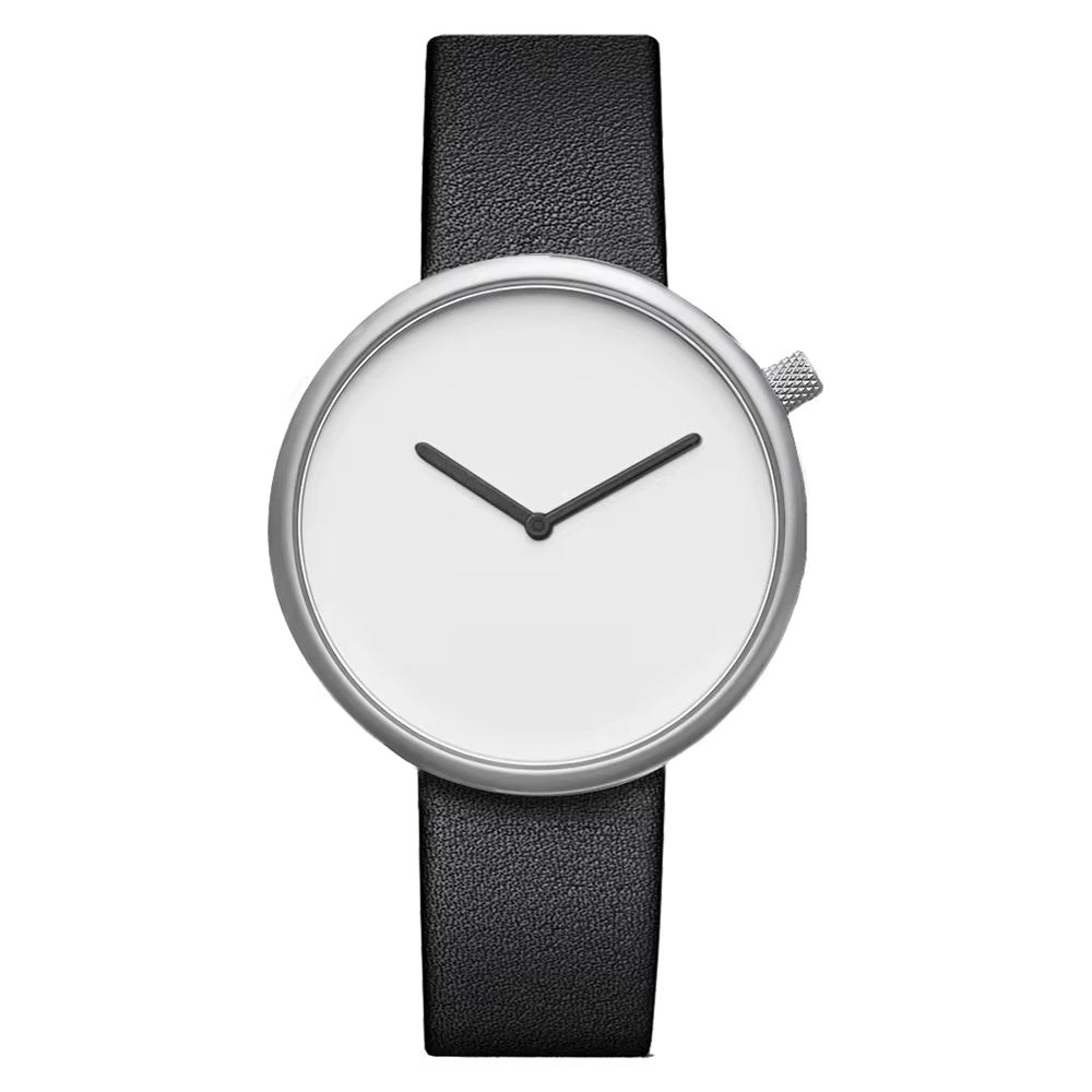 Minimalist numberless dial sculptural watch with clean face design for modern fashion-forward style