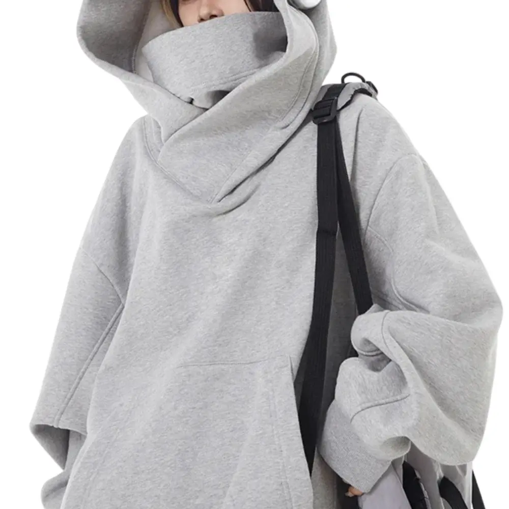 Kai oversized unisex fleece sweatshirt relaxed fit turtleneck streetwear layering piece in neutral tone