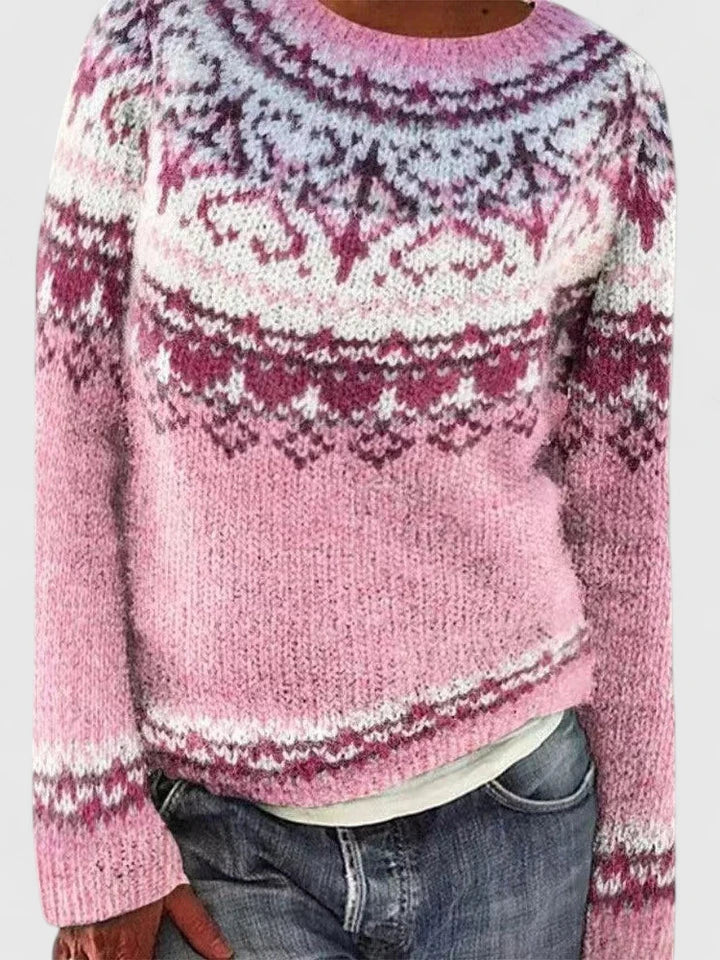 Beige knit sweater mushroom pattern vintage forest motif cozy crewneck casual winter pullover