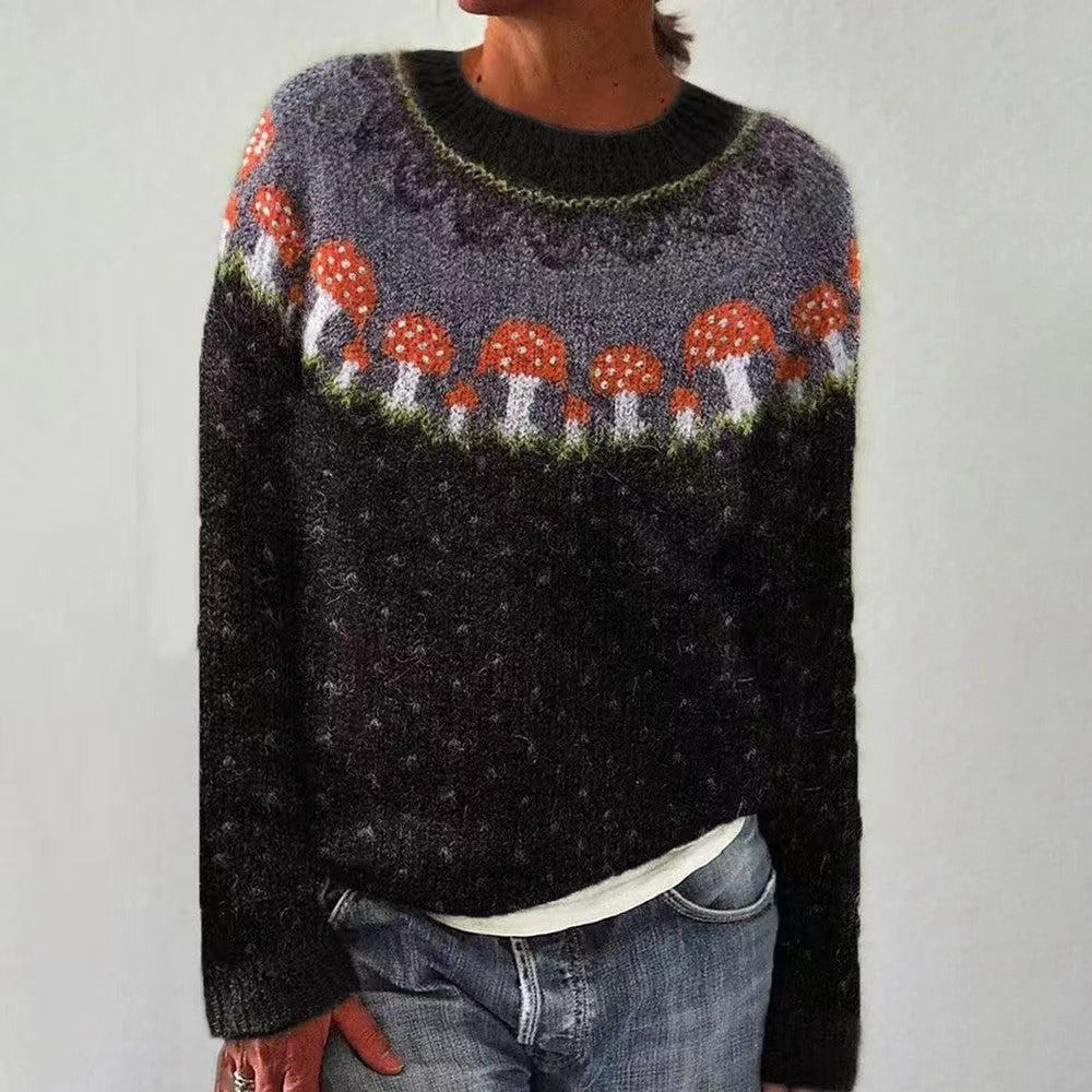 Women's textured knit sweater in cozy winter tones, relaxed fit with raised pattern for everyday warmth