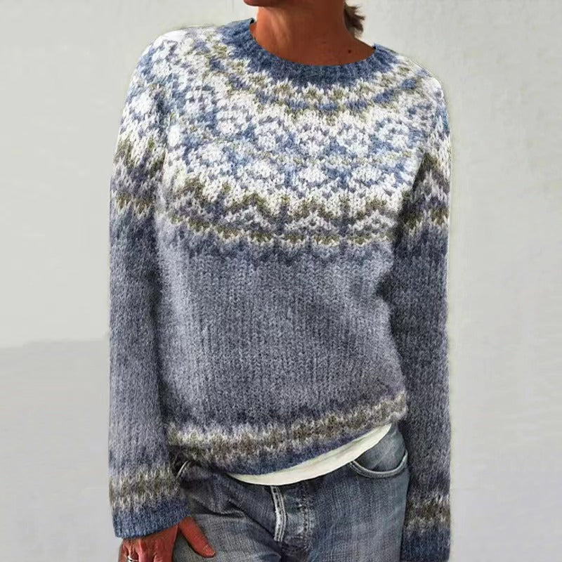 Women's textured knit sweater in cozy winter style with raised pattern detail for effortless layering