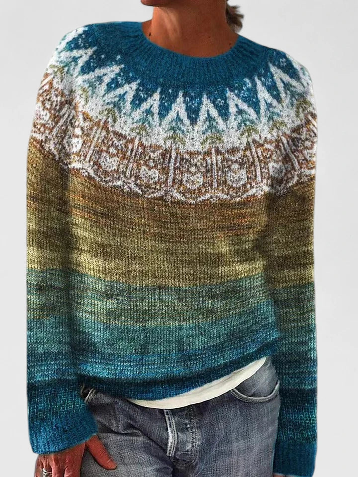 Cream knit sweater mushroom pattern vintage forest motif cozy oversized casual winter pullover