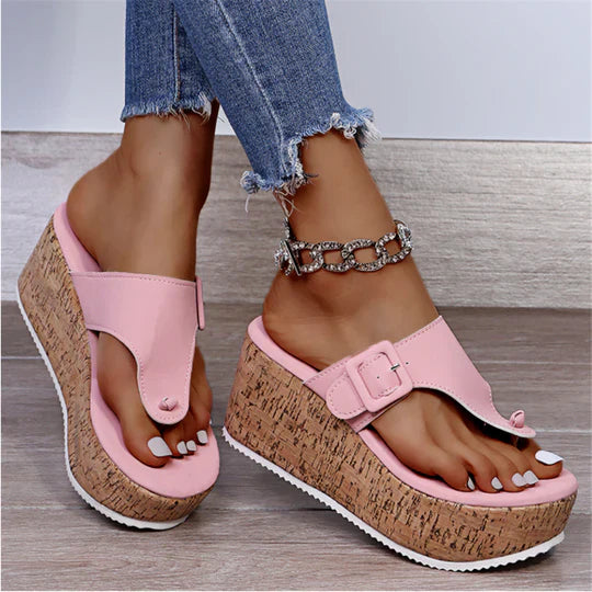 Cleo | Women's Cork Wedge Flip Flop Sandals with Bow Detail