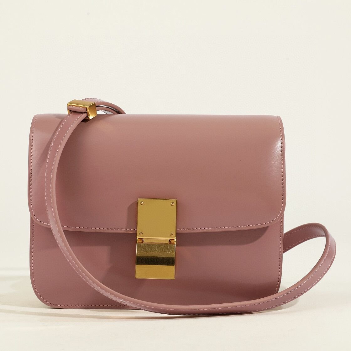 Women's genuine leather structured box flap shoulder bag vintage-inspired compact silhouette smooth finish