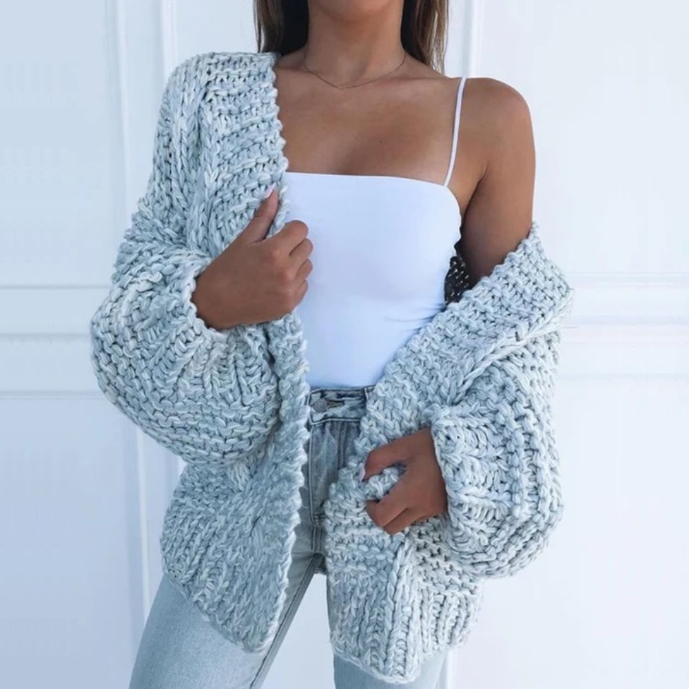 Women's chunky knit open-front cardigan relaxed fit long sleeve acrylic wool blend everyday warmth