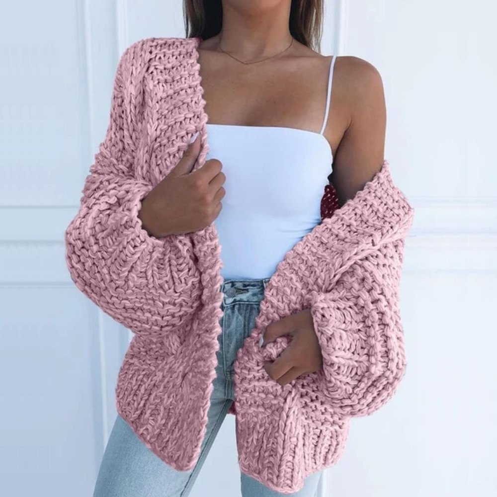 Women's chunky knit open-front cardigan relaxed fit long sleeve acrylic wool blend everyday warmth