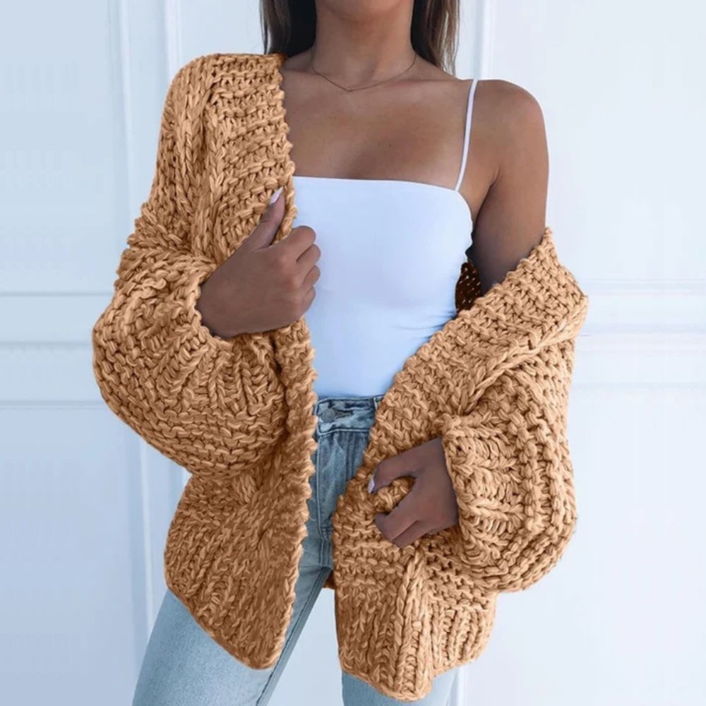 Women's chunky knit open-front cardigan relaxed fit long sleeve acrylic wool blend everyday warmth
