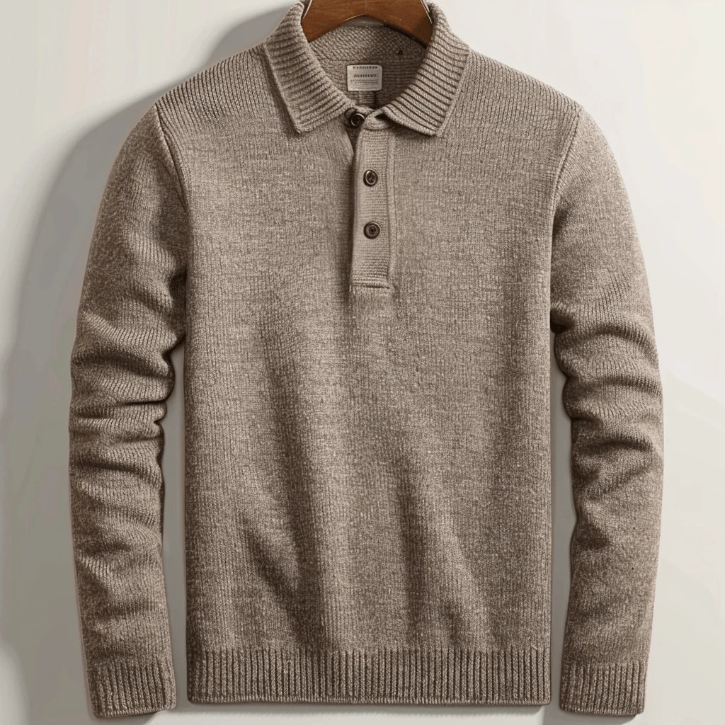 Men's long-sleeve polo knit sweater classic collar button placket soft warm everyday style
