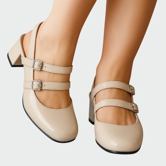 Scarlett | Women's Patent Double-Strap Mary Jane Block Heel Pumps