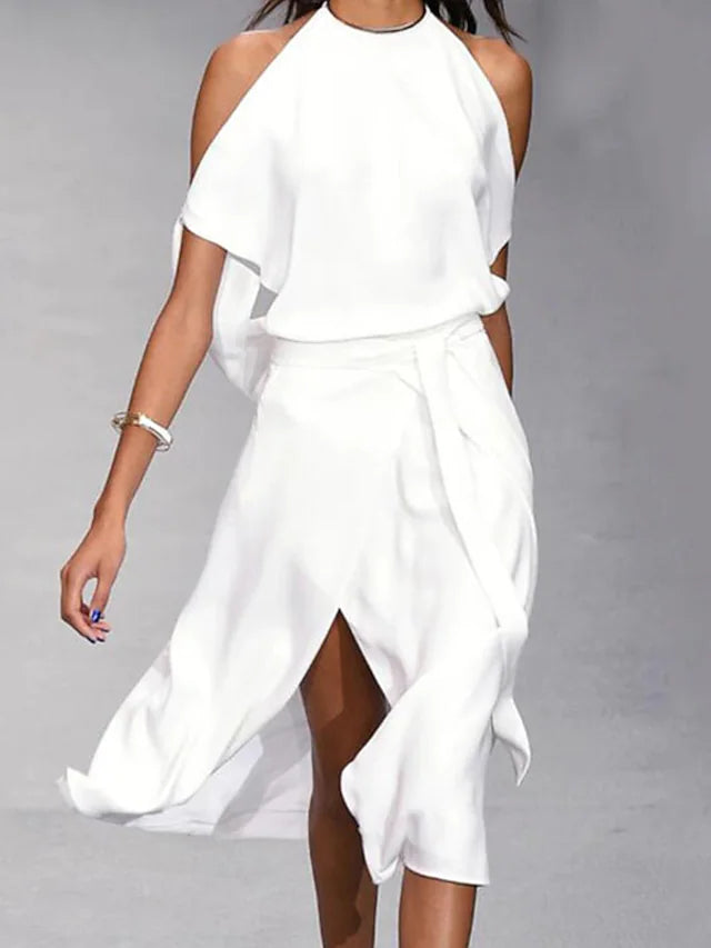 Sharon halter midi dress women flowy wrap skirt lightweight breathable fabric elegant summer style