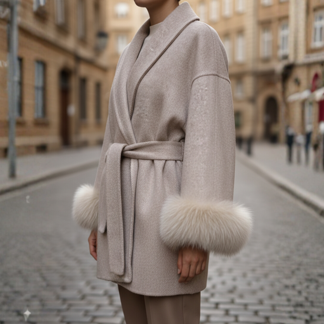 Women's short faux fur belted coat elegant winter wear multiple colors sophisticated fit