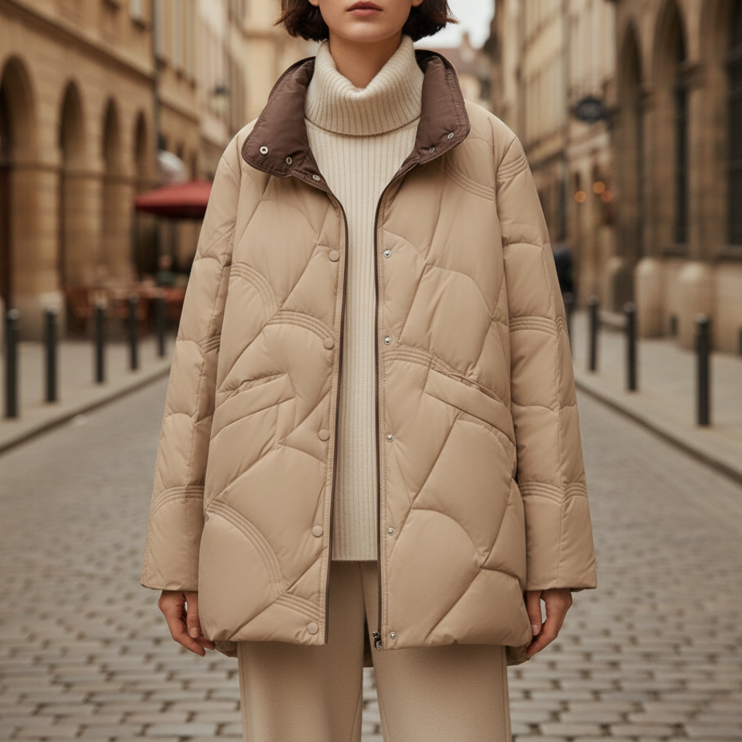 Women's oversized quilted down jacket geometric pattern thermal insulation winter coat