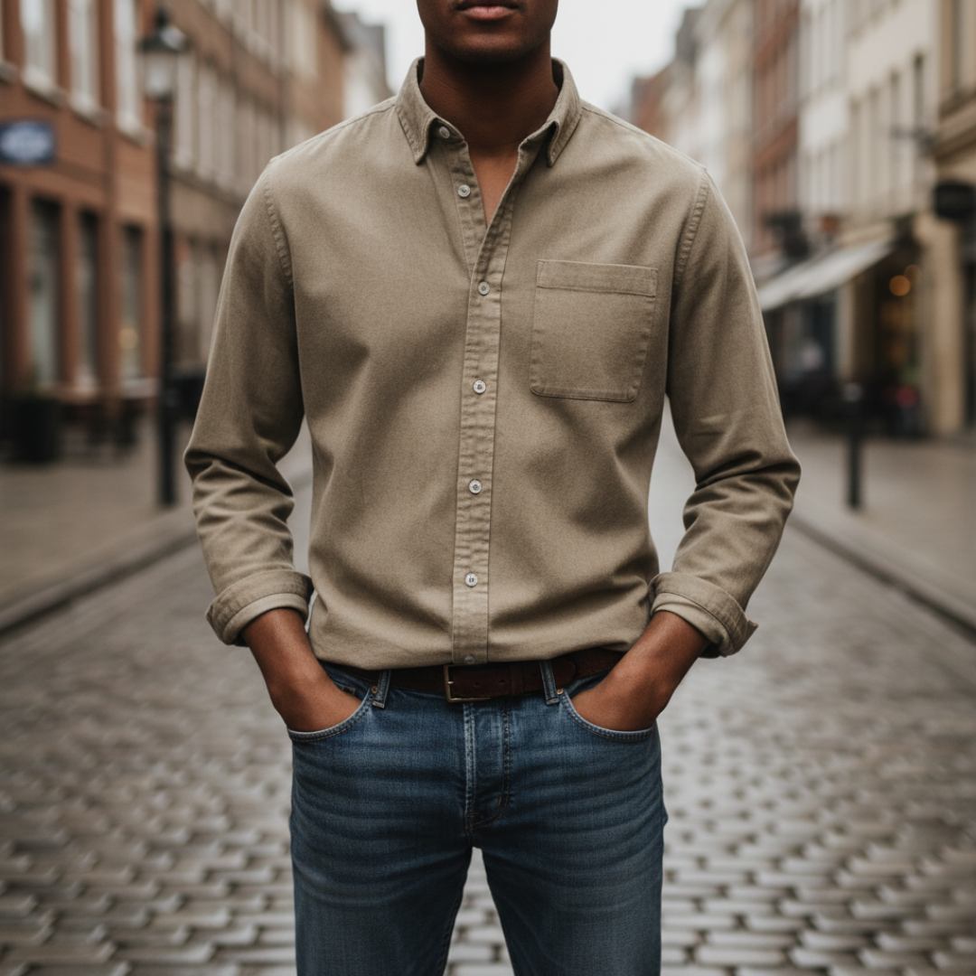 Men's button-down pocket shirt in versatile colors, relaxed business casual fit for year-round wear