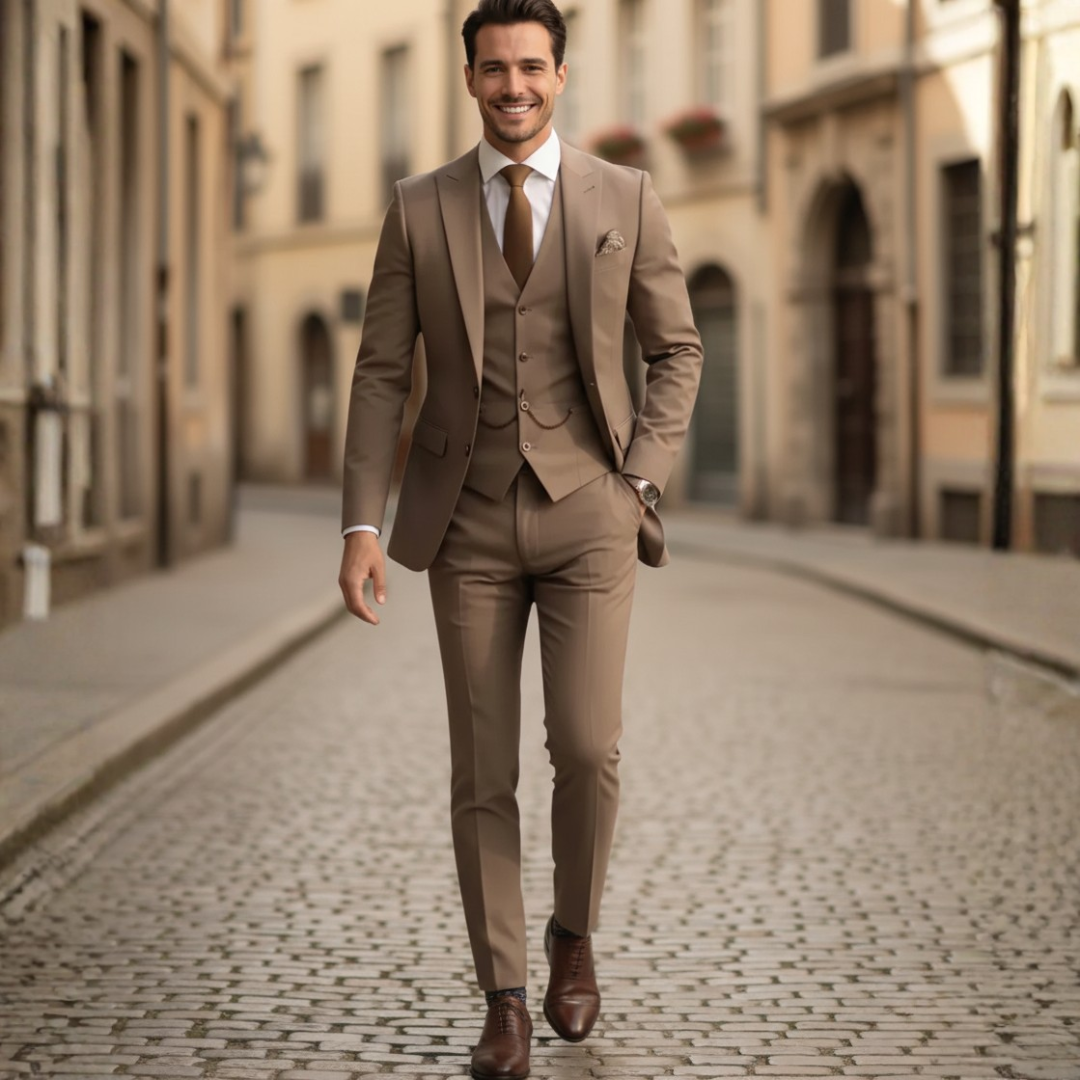Men's slim fit two-piece suit set black navy grey formal jacket and pants for weddings